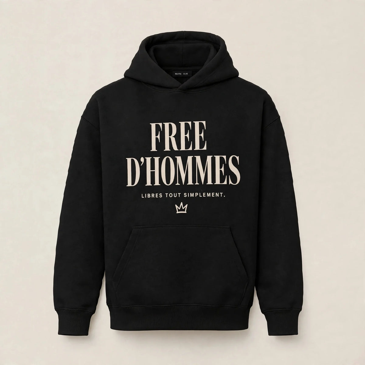 Hoodie femme Free d'hommes noir, print crème - Wesh Else