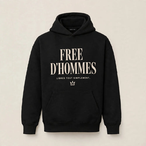 Hoodie femme Free d'hommes noir, print crème - Wesh Else