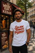 T-shirt Salade Tomate Pognon homme blanc, print rouge – Wesh Else